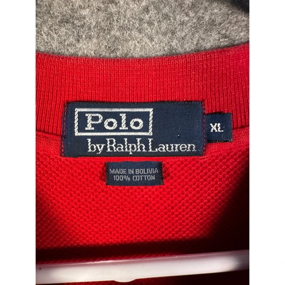 Polo Ralph Lauren Mens XL Red Navy Blue White Striped‎ Pique Cotton Polo Shirt
